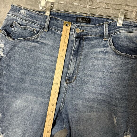 Judy Blue Jeans 24W Plus Wide Leg Stretch Blue Light Wash Denim Distressed - Picture 4 of 9